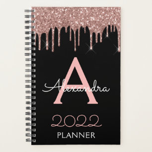 2023 Roségold - Rosarot und schwarzes Glitter Mono Planer