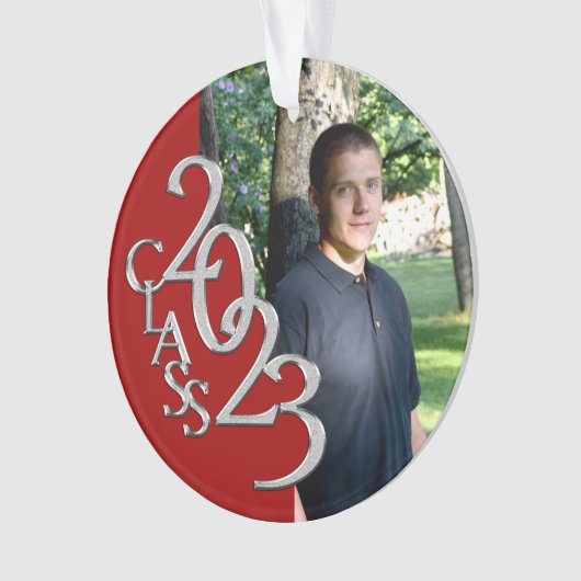 2023 Rot-Silber-Abschluss-Foto Ornament (Vorderseite)