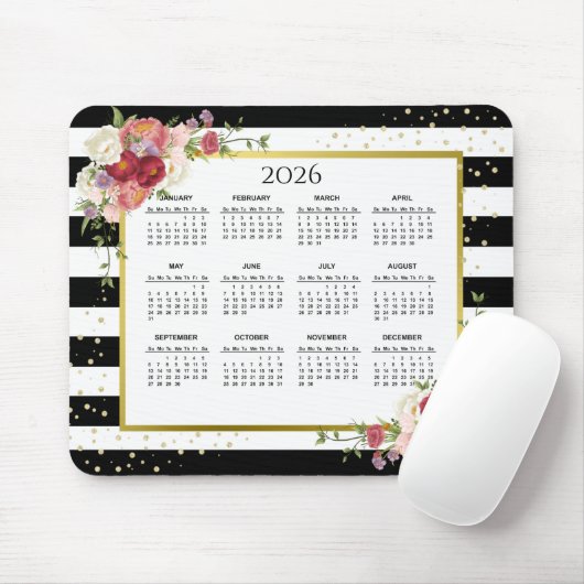 2023 Schwarz-weißer Streifen-Goldkalender Mousepad (Mit Mouse)