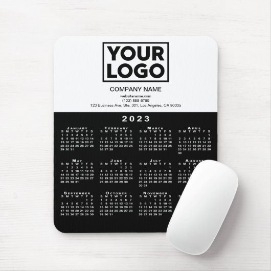 2023 Schwarz-weißes Calendar Company-Logo und Text Mousepad (Mit Mouse)