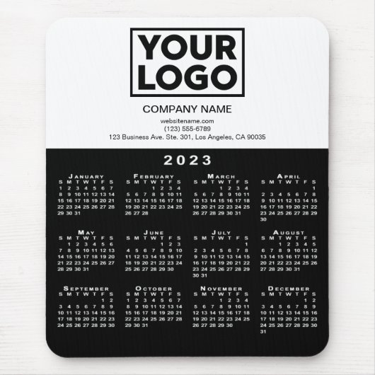 2023 Schwarz-weißes Calendar Company-Logo und Text Mousepad (Vorne)