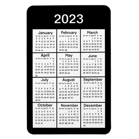 2023 Schwarzer Mini-Kalender-Magnet Magnet (Vertikal)