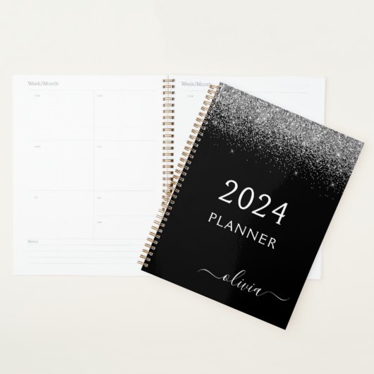 2023 Silver Black Glitter Sparkle Glam Monogram Planer (Anzeige)