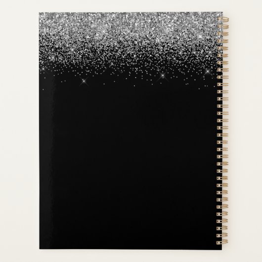 2023 Silver Black Glitter Sparkle Glam Monogram Planer (Rückseite)