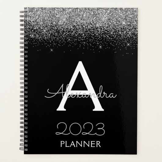 2023 Silver Black Glitzer Monogram Modern Luxury Planer (Vorderseite)