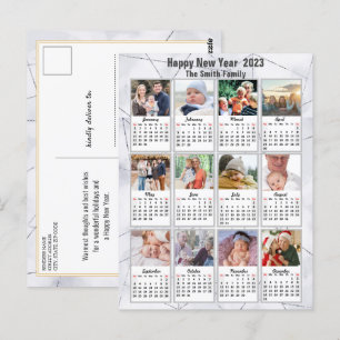 2023 Silver Gold Moderne Familie 12 Foto Kalender Postkarte