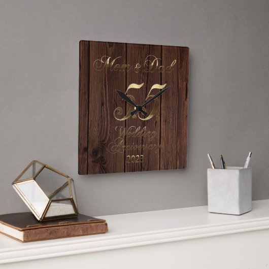 2023 Smaragd Wedding 55-jährige Eltern Quadratische Wanduhr (Büro)