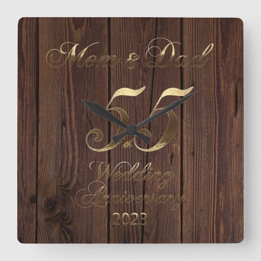 2023 Smaragd Wedding 55-jährige Eltern Quadratische Wanduhr (Vorderseite)