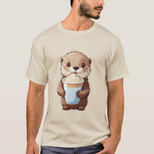 2023 T - Shirt niedlich Otter mit einer Tasse Milc