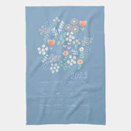 2023 Tea Towel Calendar Pastellblau Blume Geschirrtuch