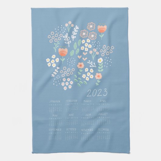2023 Tea Towel Calendar Pastellblau Blume Geschirrtuch (Vertikal)