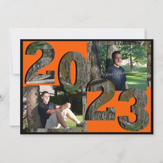 2023 Tree Camouflage Abschluss Twin Foto Einladung (Vorderseite)
