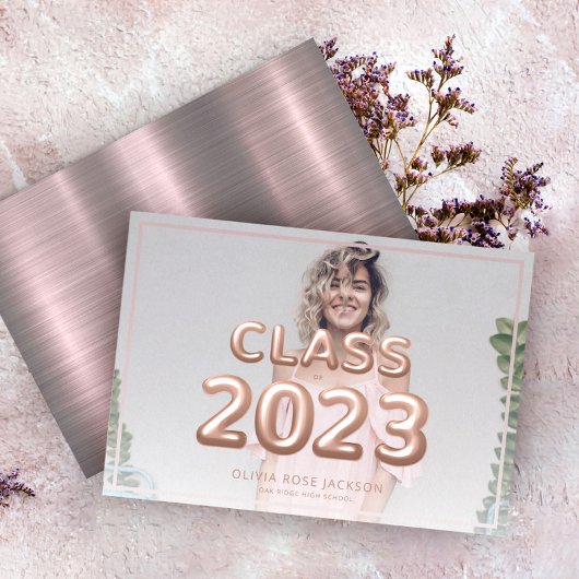 2023 Trendy Rose Gold Foto Abschluss Ankündigung
