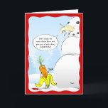 2023 Weihnachtsbanana Karate Carrot Snowman Funny Feiertagskarte<br><div class="desc">Suchen Sie nach lustigen Weihnachtskarten-Ideen, die Sie an Familie und Freunde schicken können? Hier finden Sie ein einzigartiges, unglaublich witzig Design mit originalen Kunstwerken von Raphaela Wilson. Die lustige Abbildung zeigt eine geschälte Banane, die im Gesicht des frostigen Schneemanns gefangen und dort mit einem schelhaften Karotten hingestellt wurde. Im Inneren...</div>