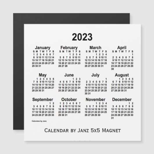 2023 Weißer Kalender von Janz 5x5 Magnet (Vorne/Hinten)