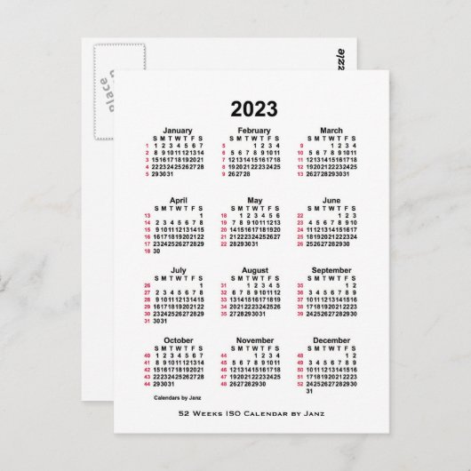 2023 White 52 Week ISO Calendar by Janz Postcard Postkarte (Vorne/Hinten)