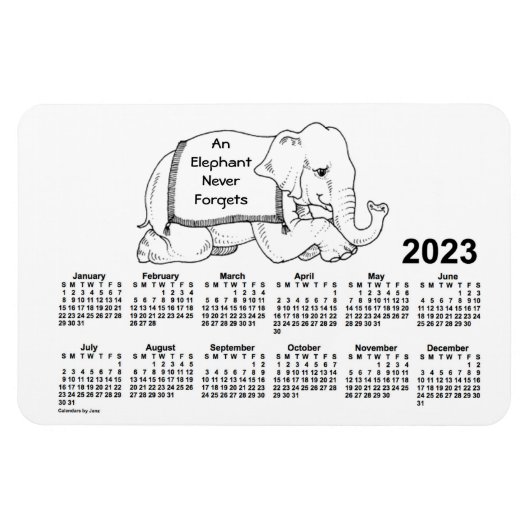 2023 White Elephant Calendar von Janz 4x6 Magnet (Horizontal)
