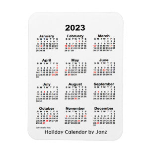 2023 White Holiday Calendar von Janz Magnet