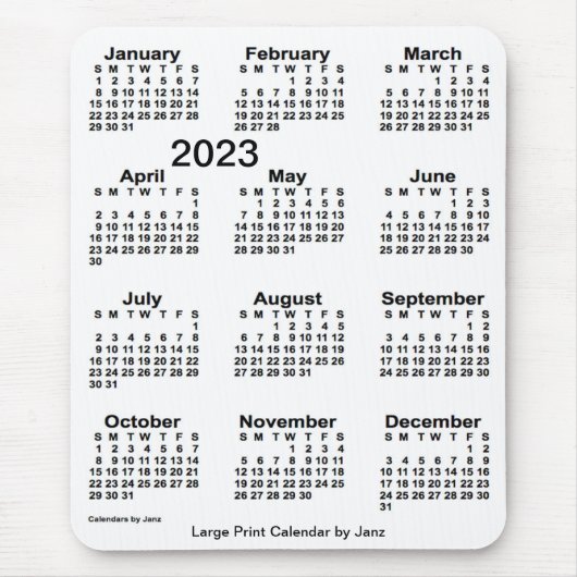 2023 White Large Print Calendar von Janz Mousepad (Vorne)