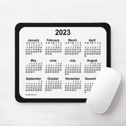 2023 White on Black Calendar by Janz Two Tone Mousepad (Mit Mouse)