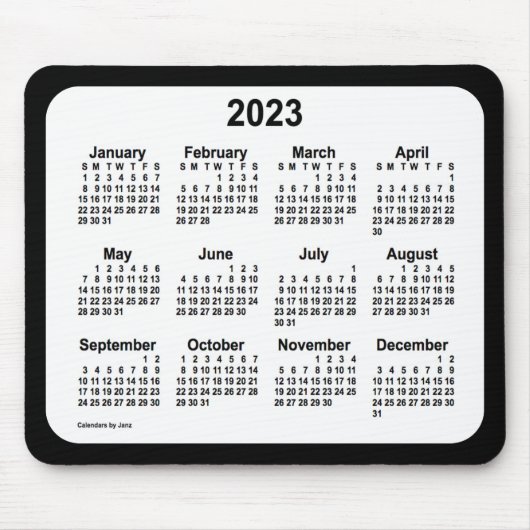 2023 White on Black Calendar by Janz Two Tone Mousepad (Vorne)