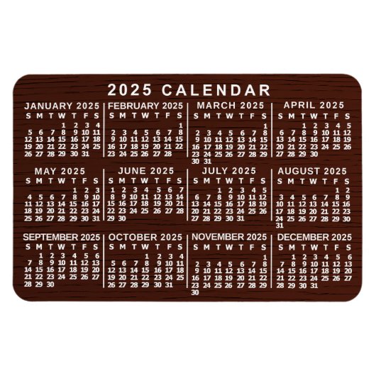 2023 Year Monthly Calendar Brown Wood Grain Simple Magnet (Horizontal)