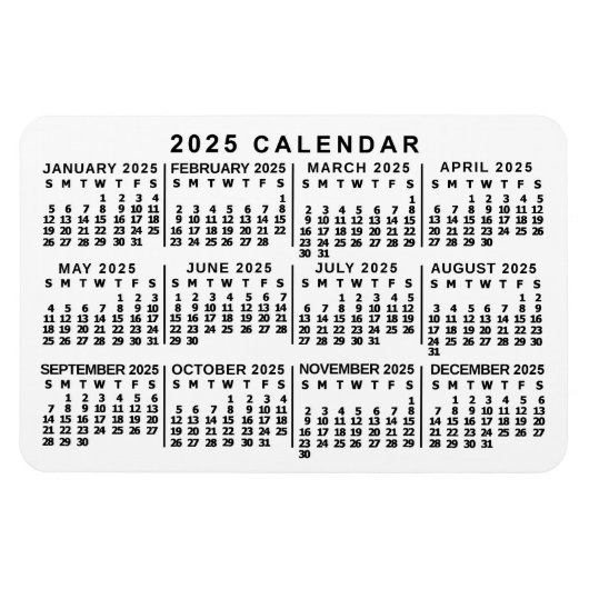 2023 Year Monthly Calendar Classic White and Black Magnet (Horizontal)