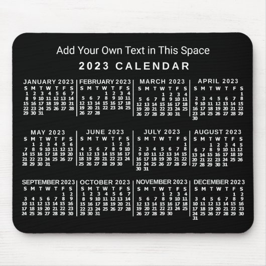 2023 Year Monthly Calendar Custom Black and White Mousepad (Vorne)