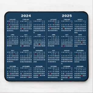 2024-2025 2-Jahres-Kalender Einfache Blue US-Ferie Mousepad