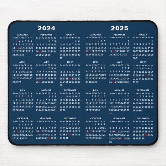 2024-2025 2-Jahres-Kalender Einfache Blue US-Ferie Mousepad (Vorne)