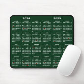 2024-2025 2-Jahres-Kalender Einfache Grüne Feierta Mousepad (Mit Mouse)