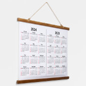 2024 2025 Calendar 2 year black white Wandteppich Mit Holzrahmen (Gewinkelt)