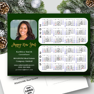 2024 2025 Calendar Modern Green Business Foto Feiertagspostkarte
