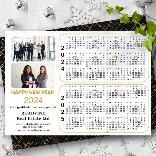 2024 2025 Kalender Corporate Modern Gold Glitzer Feiertagskarte