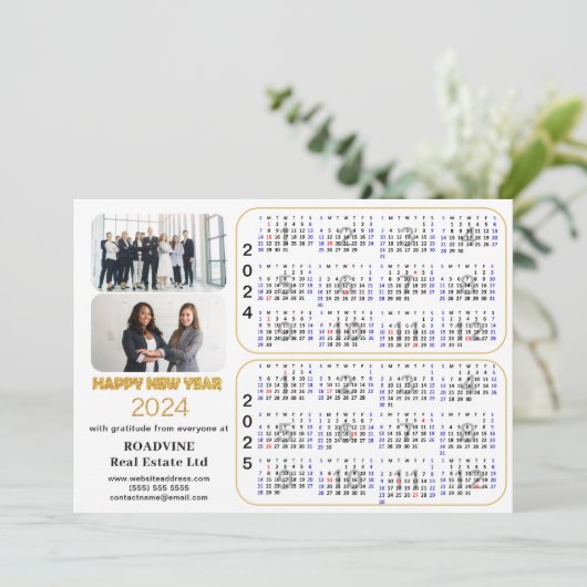 2024 2025 Kalender Corporate Modern Gold Glitzer Feiertagskarte (Stehend Vorderseite)