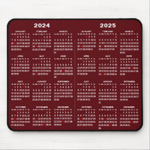 2024 - 2025 Kalender Einfach rot mit US-Feiertagen Mousepad