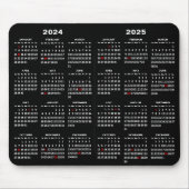2024 - 2025 Kalender Einfach Schwarz mit US-Urlaub Mousepad (Vorne)