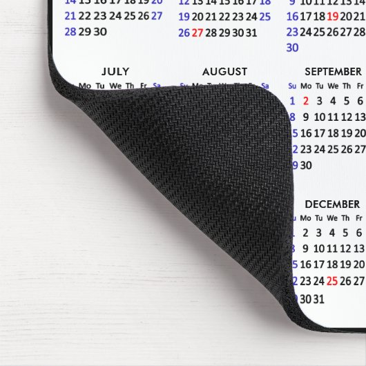 2024 - 2025 Kalender Einfach Schwarz mit US-Urlaub Mousepad (Ecke)