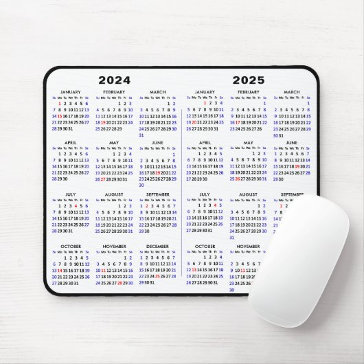 2024 - 2025 Kalender Einfach Schwarz mit US-Urlaub Mousepad (Mit Mouse)