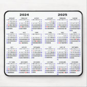 2024 - 2025 Kalender Einfach Schwarz mit US-Urlaub Mousepad (Vorne)