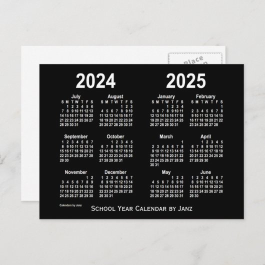 2024-2025 Neon White School Calendar von Janz Postkarte (Vorne/Hinten)