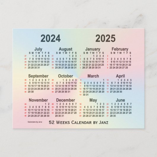 2024-2025 Rainbow 52 Weeks Calendar by Janz Postkarte (Vorderseite)