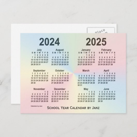 2024-2025 Rainbow Cloud School Calendar by Janz Postkarte (Vorne/Hinten)