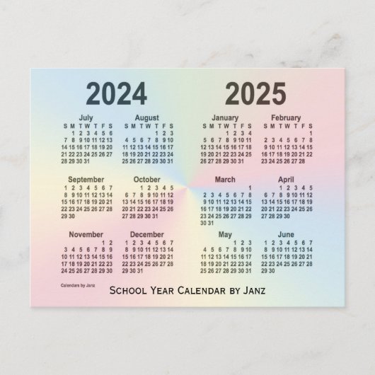 2024-2025 Rainbow Cloud School Calendar by Janz Postkarte (Vorderseite)