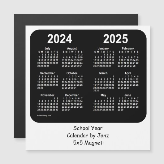 2024-2025 Schwarz-Weiß-Schulkalender von Janz Magnetkarte (Vorne/Hinten)
