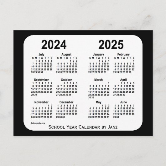 2024-2025 Schwarz-Weiß-Schulkalender von Janz Postkarte (Vorderseite)
