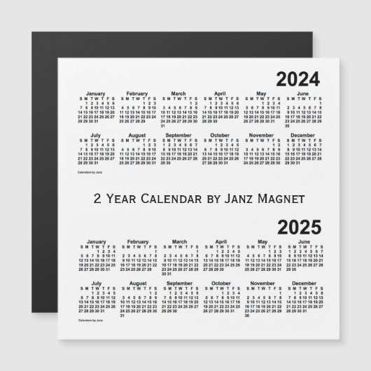 2024-2025 Weißer 2-Jahres-Kalender von Janz Magnet (Vorne/Hinten)