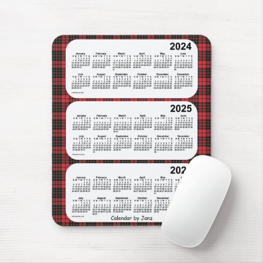 2024-2026 Karierter Dreijahreskalender von Janz Mousepad (Mit Mouse)