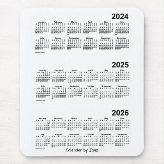 2024-2026 Weißer Dreijahreskalender von Janz Mousepad (Vorne)