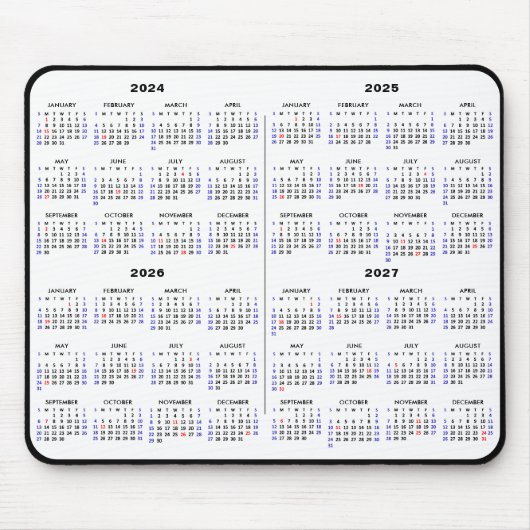 2024-2027 4-Jahres-Kalender Einfache Schwarze Feri Mousepad (Vorne)